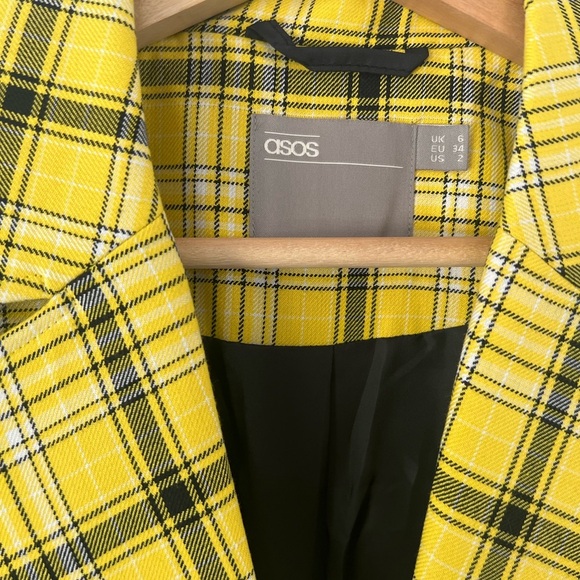 ASOS Yellow & Black Plaid Long Preppy Blazer Size 2 - Picture 4 of 10